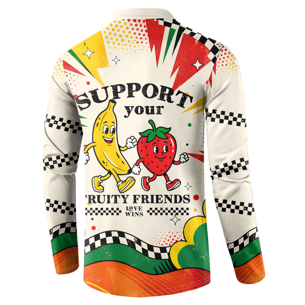 Support Your Fruity Friends Love Wins Gay Pride Button Sweatshirt LGBTQ Retro 30s Cartoon Checkered