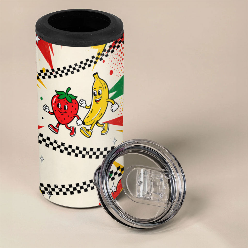 Support Your Fruity Friends Love Wins Gay Pride 4 in 1 Can Cooler Tumbler LGBTQ Retro 30s Cartoon Checkered