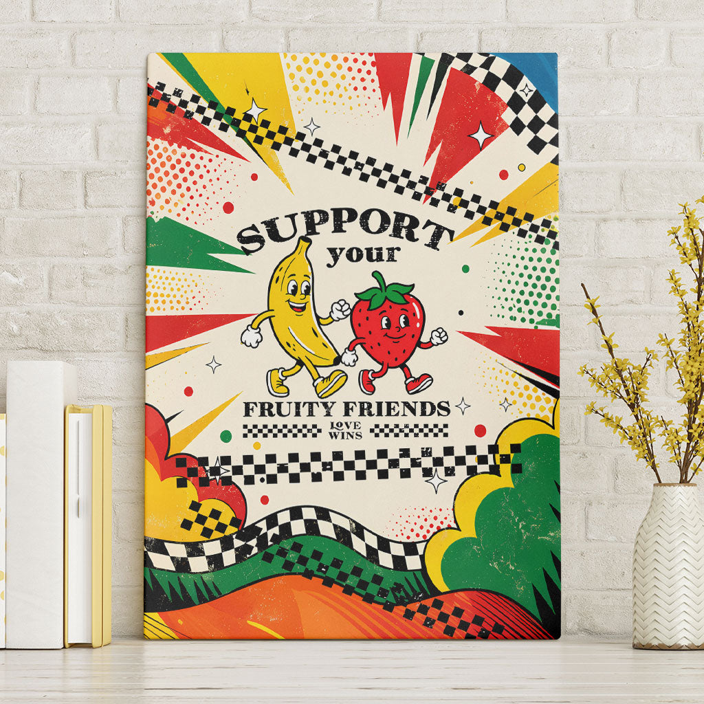 Support Your Fruity Friends Love Wins Gay Pride Canvas Wall Art LGBTQ Retro 30s Cartoon Checkered