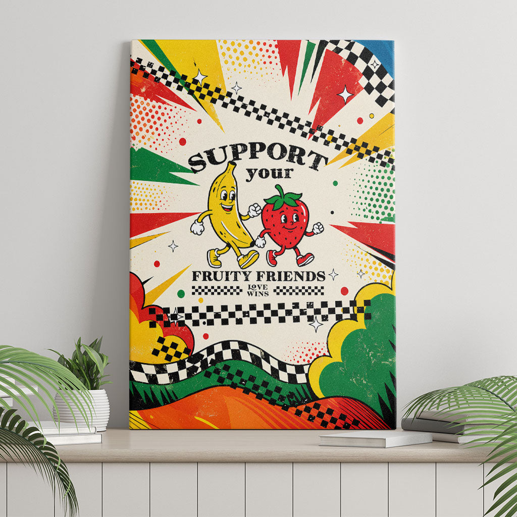 Support Your Fruity Friends Love Wins Gay Pride Canvas Wall Art LGBTQ Retro 30s Cartoon Checkered