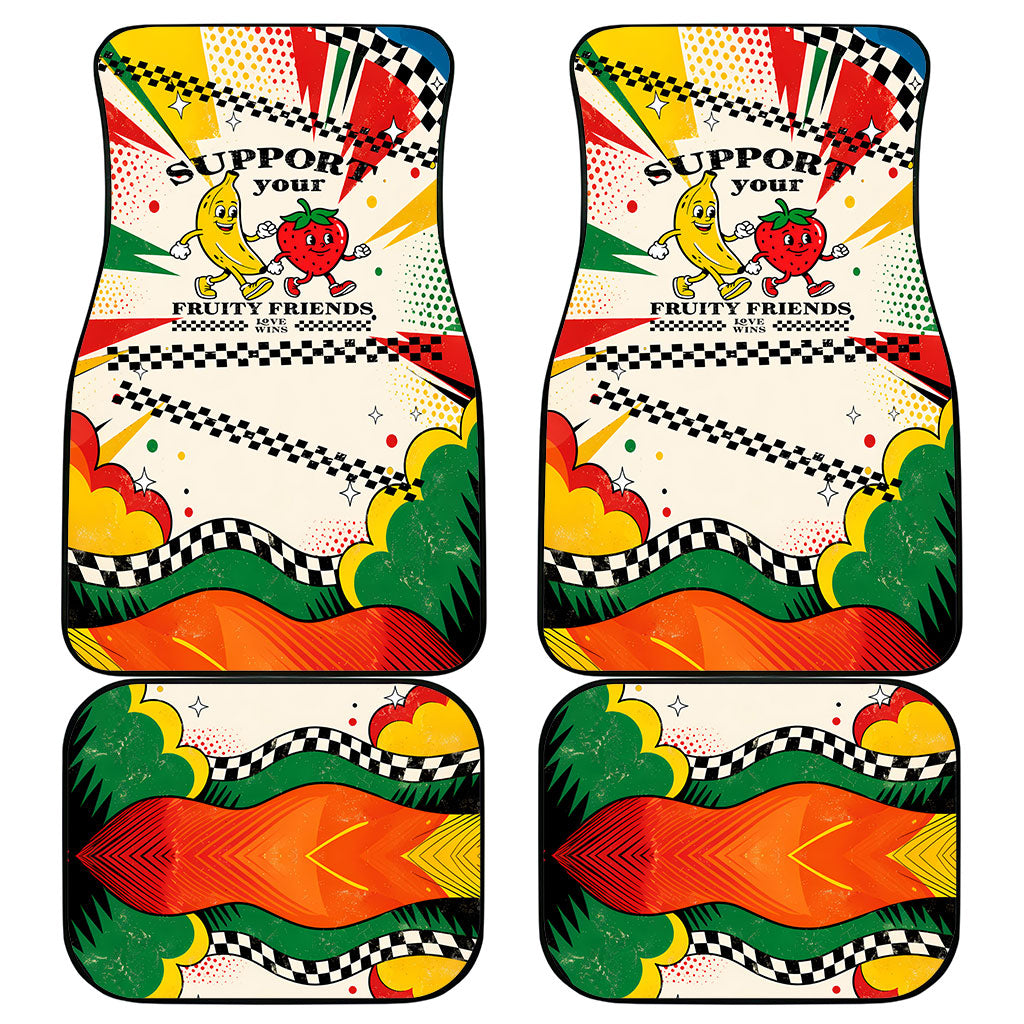 Support Your Fruity Friends Love Wins Gay Pride Car Mats LGBTQ Retro 30s Cartoon Checkered