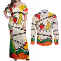 Support Your Fruity Friends Love Wins Gay Pride Couples Matching Off Shoulder Maxi Dress and Long Sleeve Button Shirt LGBTQ Retro 30s Cartoon Checkered