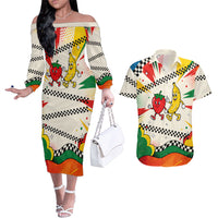 Support Your Fruity Friends Love Wins Gay Pride Couples Matching Off The Shoulder Long Sleeve Dress and Hawaiian Shirt LGBTQ Retro 30s Cartoon Checkered