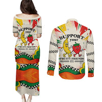 Support Your Fruity Friends Love Wins Gay Pride Couples Matching Puletasi and Long Sleeve Button Shirt LGBTQ Retro 30s Cartoon Checkered