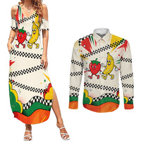 Support Your Fruity Friends Love Wins Gay Pride Couples Matching Summer Maxi Dress and Long Sleeve Button Shirt LGBTQ Retro 30s Cartoon Checkered
