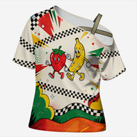 Support Your Fruity Friends Love Wins Gay Pride Cross Shoulder Shirt LGBTQ Retro 30s Cartoon Checkered
