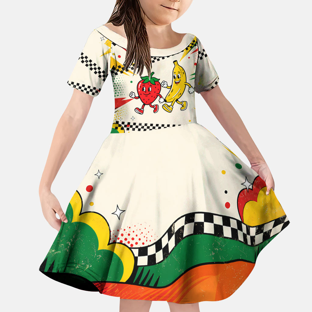 Support Your Fruity Friends Love Wins Gay Pride Family Matching Off Shoulder Short Dress and Hawaiian Shirt LGBTQ Retro 30s Cartoon Checkered