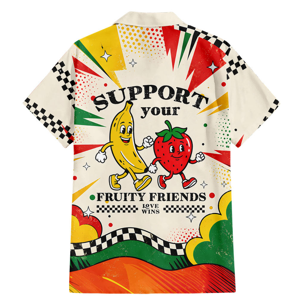 Support Your Fruity Friends Love Wins Gay Pride Family Matching Puletasi and Hawaiian Shirt LGBTQ Retro 30s Cartoon Checkered