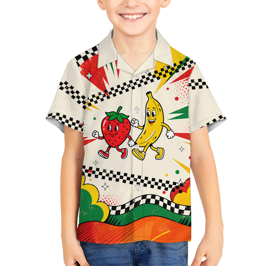 Support Your Fruity Friends Love Wins Gay Pride Family Matching Short Sleeve Bodycon Dress and Hawaiian Shirt LGBTQ Retro 30s Cartoon Checkered