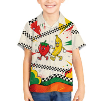 Support Your Fruity Friends Love Wins Gay Pride Family Matching Short Sleeve Bodycon Dress and Hawaiian Shirt LGBTQ Retro 30s Cartoon Checkered
