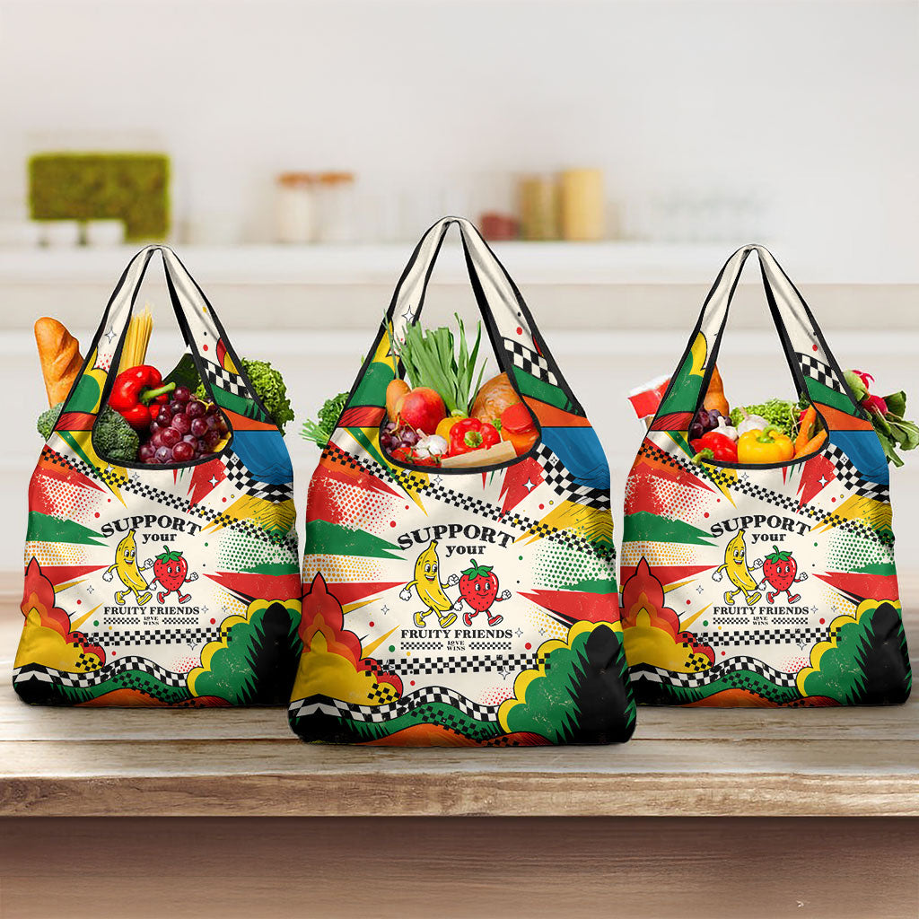 Support Your Fruity Friends Love Wins Gay Pride Grocery Bag LGBTQ Retro 30s Cartoon Checkered