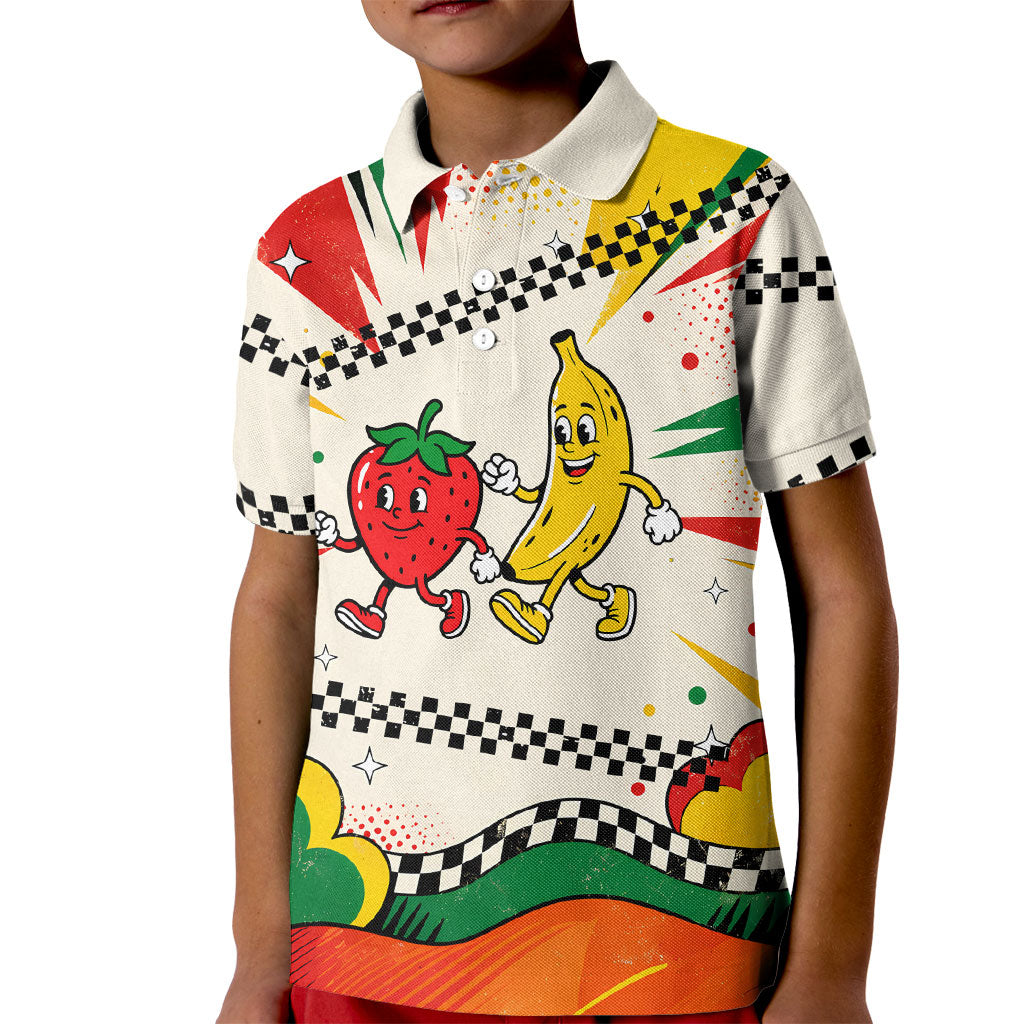 Support Your Fruity Friends Love Wins Gay Pride Kid Polo Shirt LGBTQ Retro 30s Cartoon Checkered