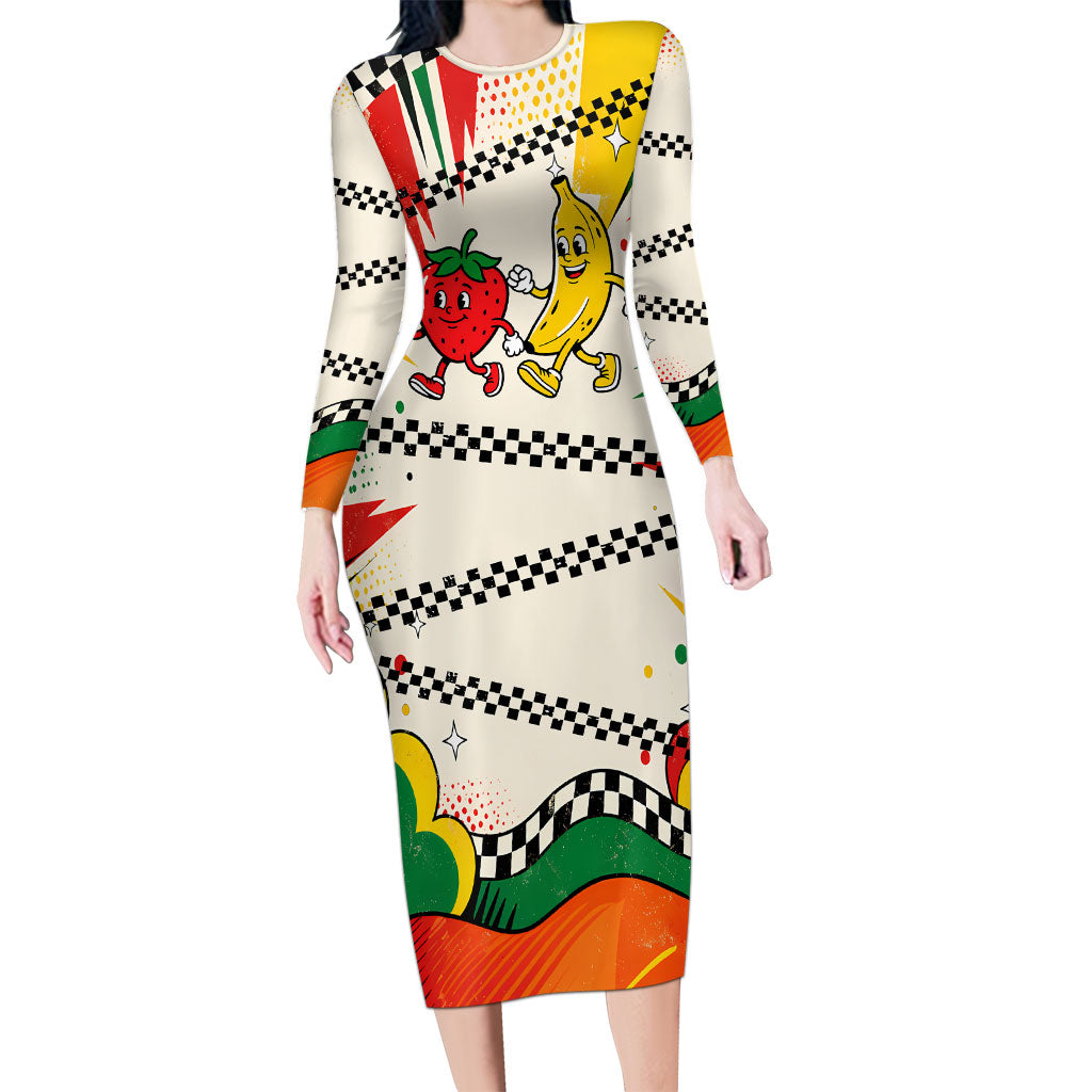 Support Your Fruity Friends Love Wins Gay Pride Long Sleeve Bodycon Dress LGBTQ Retro 30s Cartoon Checkered