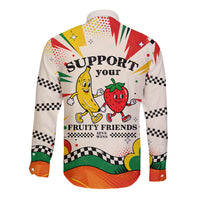 Support Your Fruity Friends Love Wins Gay Pride Long Sleeve Button Shirt LGBTQ Retro 30s Cartoon Checkered