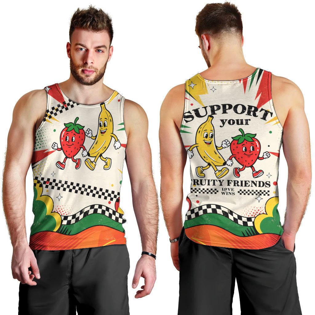 Support Your Fruity Friends Love Wins Gay Pride Men Tank Top LGBTQ Retro 30s Cartoon Checkered
