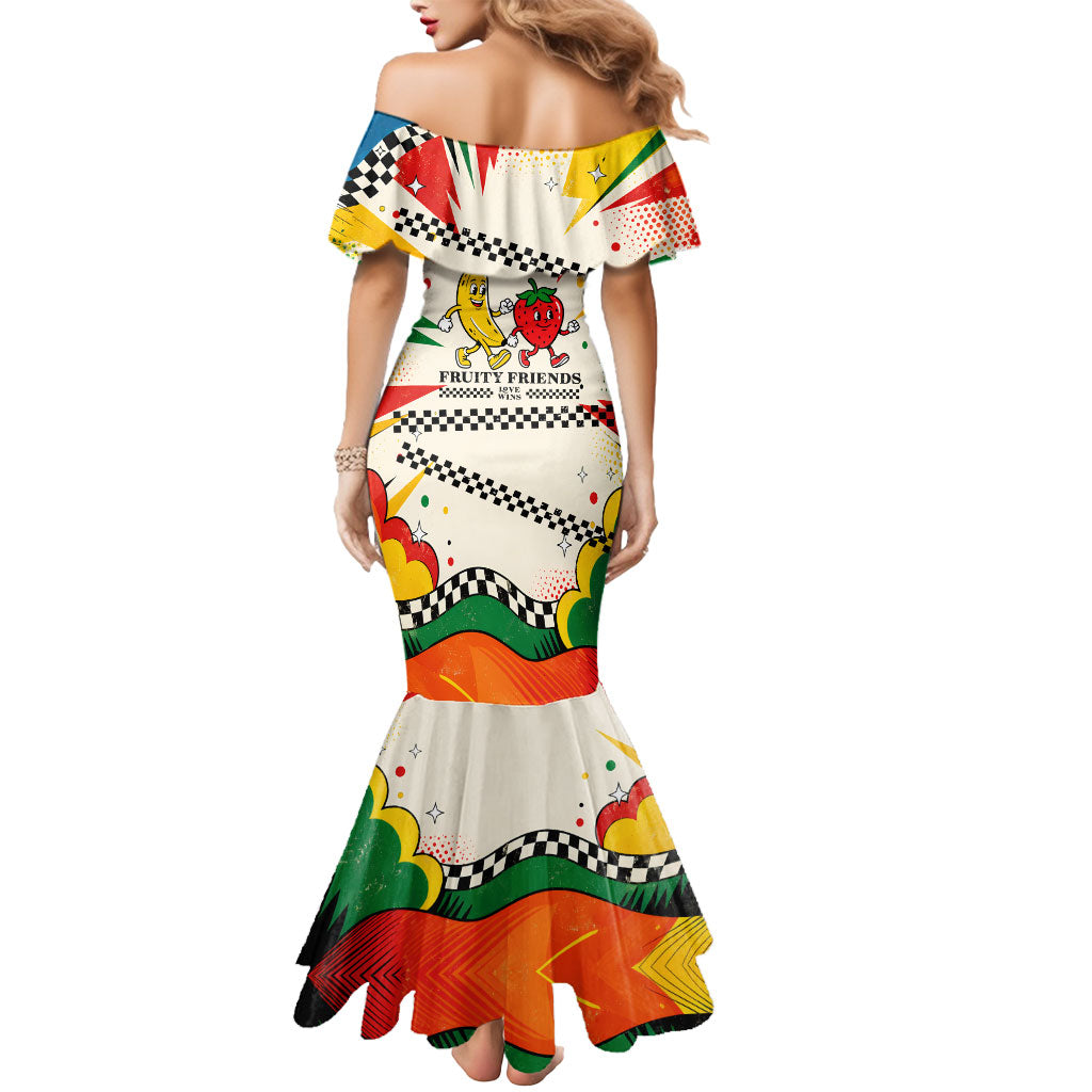 Support Your Fruity Friends Love Wins Gay Pride Mermaid Dress LGBTQ Retro 30s Cartoon Checkered