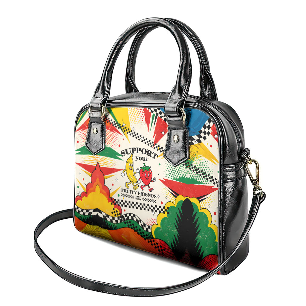 Support Your Fruity Friends Love Wins Gay Pride Shoulder Handbag LGBTQ Retro 30s Cartoon Checkered