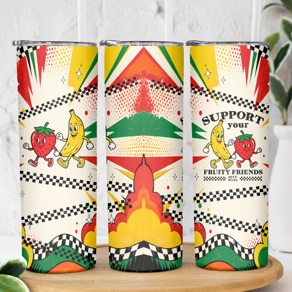 Support Your Fruity Friends Love Wins Gay Pride Skinny Tumbler LGBTQ Retro 30s Cartoon Checkered