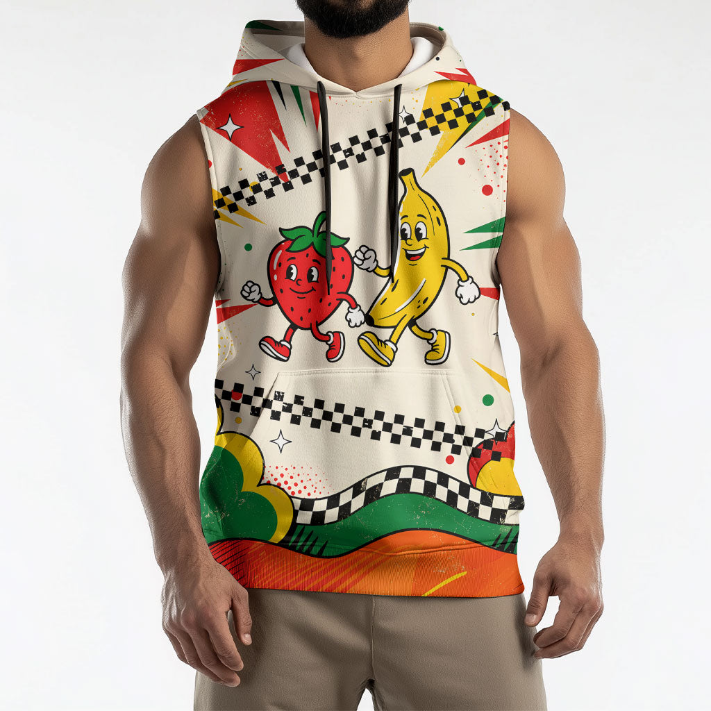 Support Your Fruity Friends Love Wins Gay Pride Sleeveless Hoodie LGBTQ Retro 30s Cartoon Checkered