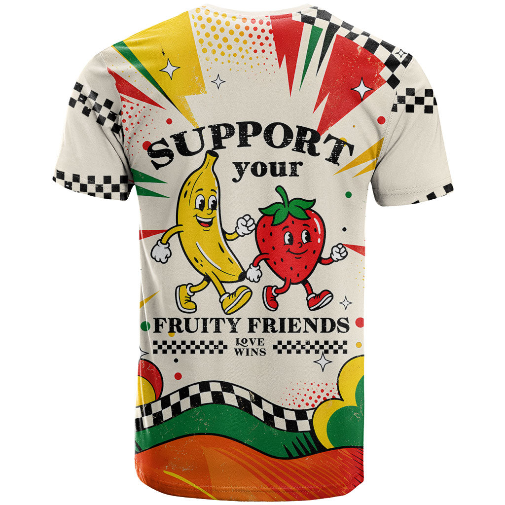 Support Your Fruity Friends Love Wins Gay Pride T Shirt LGBTQ Retro 30s Cartoon Checkered