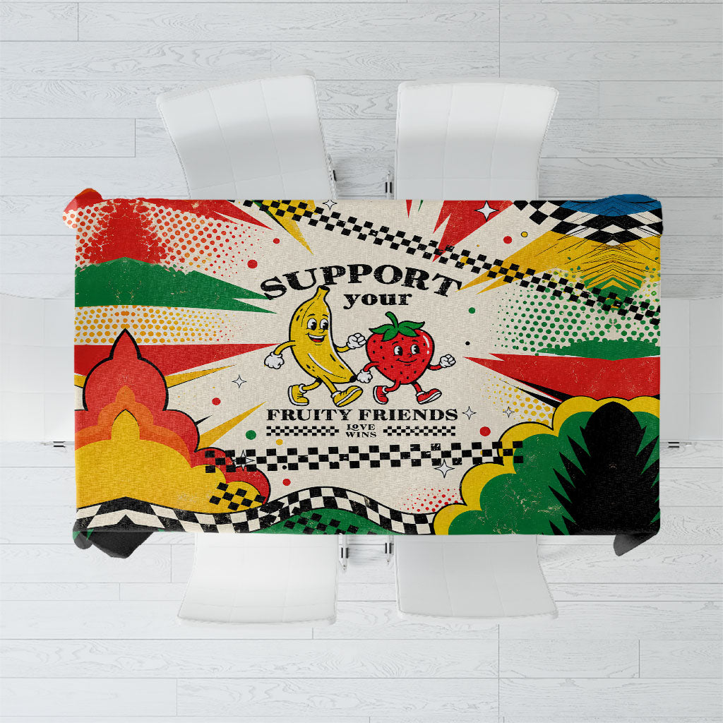 Support Your Fruity Friends Love Wins Gay Pride Tablecloth LGBTQ Retro 30s Cartoon Checkered