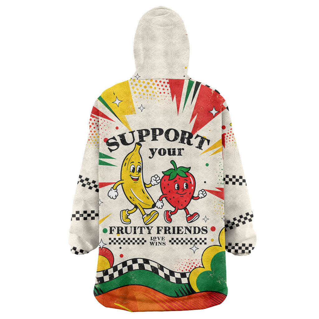 Support Your Fruity Friends Love Wins Gay Pride Wearable Blanket Hoodie LGBTQ Retro 30s Cartoon Checkered