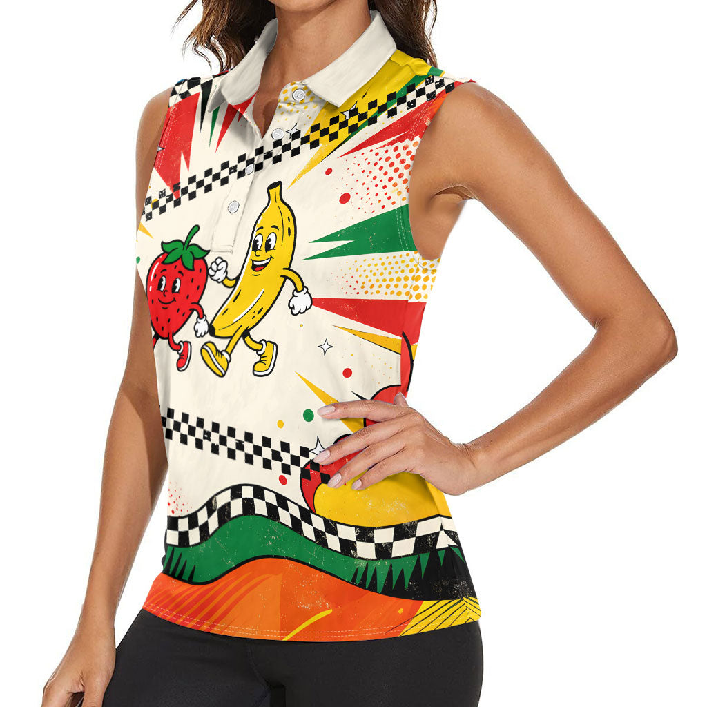 Support Your Fruity Friends Love Wins Gay Pride Women Sleeveless Polo Shirt LGBTQ Retro 30s Cartoon Checkered