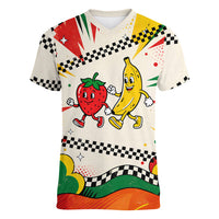 Support Your Fruity Friends Love Wins Gay Pride Women V-Neck T-Shirt LGBTQ Retro 30s Cartoon Checkered