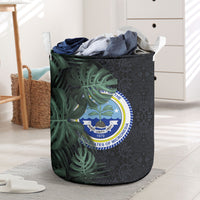 Federated States Of Micronesia Laundry Basket FSM Tropical Monstera Leaf Dark Tribal Pattern
