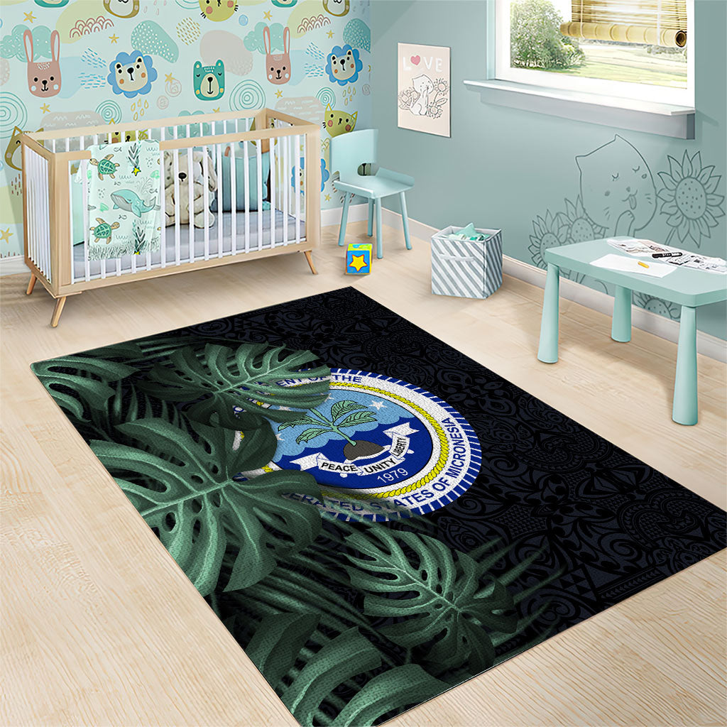 Federated States Of Micronesia Area Rug FSM Tropical Monstera Leaf Dark Tribal Pattern