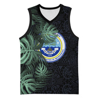 Federated States Of Micronesia Basketball Jersey FSM Tropical Monstera Leaf Dark Tribal Pattern