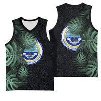 Federated States Of Micronesia Basketball Jersey FSM Tropical Monstera Leaf Dark Tribal Pattern