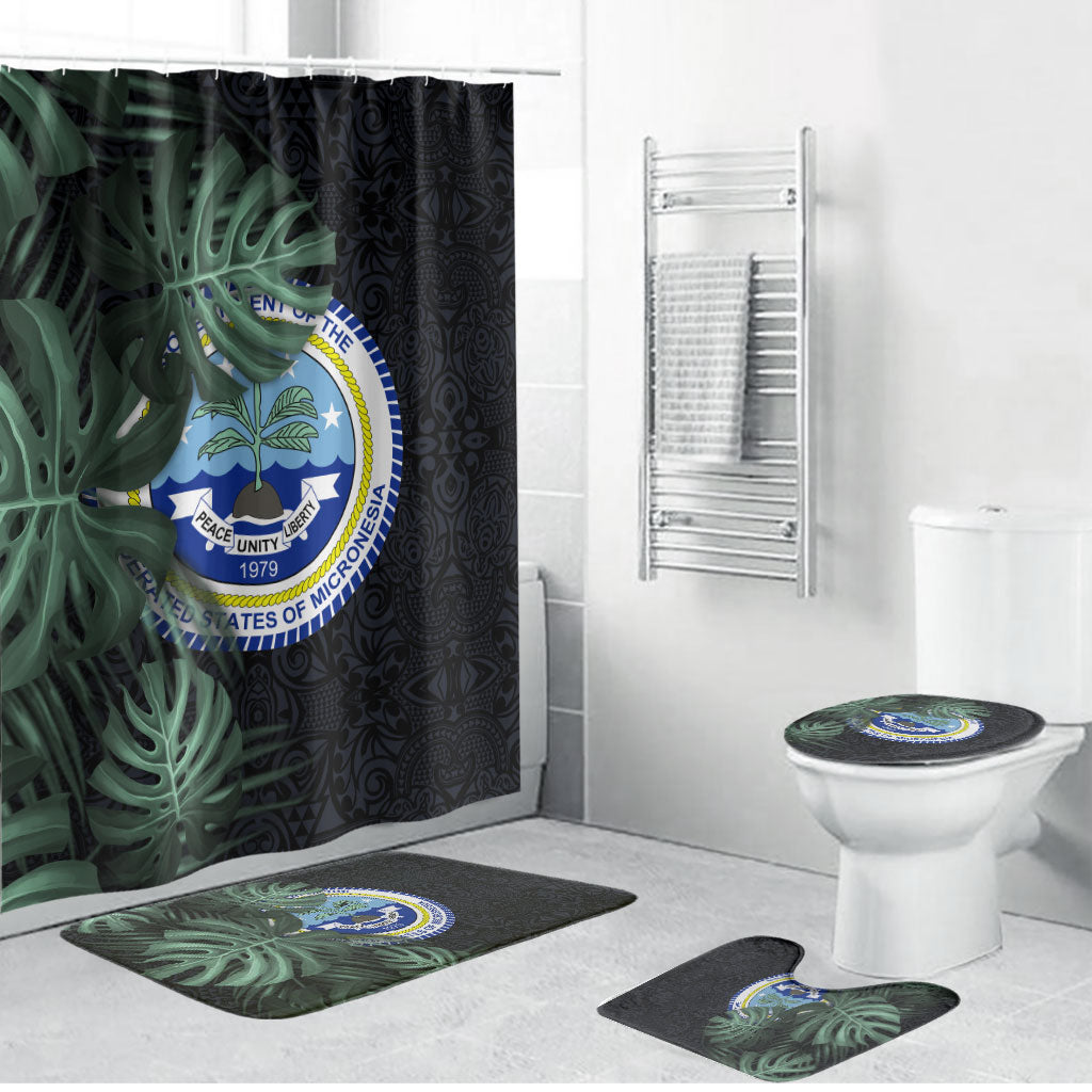 Federated States Of Micronesia Bathroom Set FSM Tropical Monstera Leaf Dark Tribal Pattern