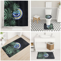 Federated States Of Micronesia Bathroom Set FSM Tropical Monstera Leaf Dark Tribal Pattern