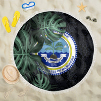 Federated States Of Micronesia Beach Blanket FSM Tropical Monstera Leaf Dark Tribal Pattern