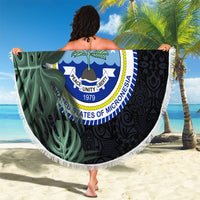 Federated States Of Micronesia Beach Blanket FSM Tropical Monstera Leaf Dark Tribal Pattern