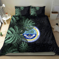Federated States Of Micronesia Bedding Set FSM Tropical Monstera Leaf Dark Tribal Pattern