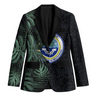 Federated States Of Micronesia Blazer FSM Tropical Monstera Leaf Dark Tribal Pattern