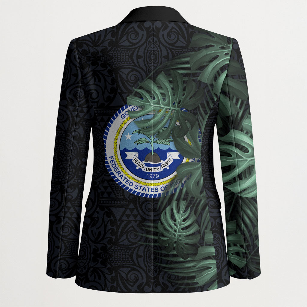 Federated States Of Micronesia Blazer FSM Tropical Monstera Leaf Dark Tribal Pattern
