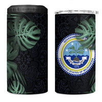 Federated States Of Micronesia 4 in 1 Can Cooler Tumbler FSM Tropical Monstera Leaf Dark Tribal Pattern