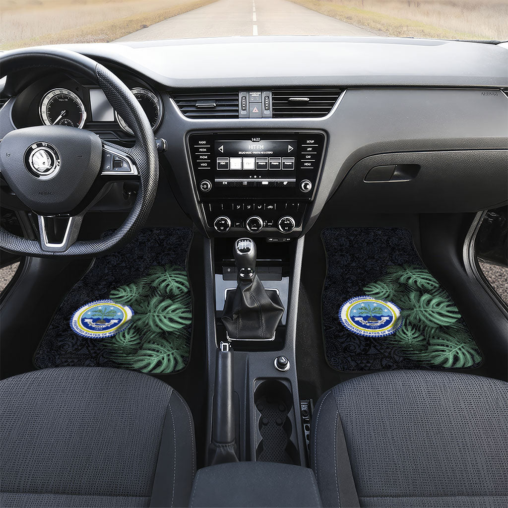 Federated States Of Micronesia Car Mats FSM Tropical Monstera Leaf Dark Tribal Pattern