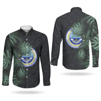 Federated States Of Micronesia Couples Matching Long Sleeve Bodycon Dress and Long Sleeve Button Shirt FSM Tropical Monstera Leaf Dark Tribal Pattern