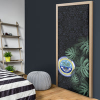 Federated States Of Micronesia Door Cover FSM Tropical Monstera Leaf Dark Tribal Pattern