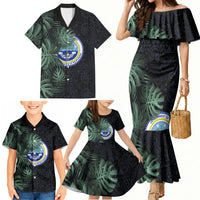 Federated States Of Micronesia Family Matching Mermaid Dress and Hawaiian Shirt FSM Tropical Monstera Leaf Dark Tribal Pattern