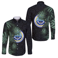 Federated States Of Micronesia Family Matching Off Shoulder Maxi Dress and Hawaiian Shirt FSM Tropical Monstera Leaf Dark Tribal Pattern