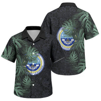 Federated States Of Micronesia Family Matching Off Shoulder Short Dress and Hawaiian Shirt FSM Tropical Monstera Leaf Dark Tribal Pattern