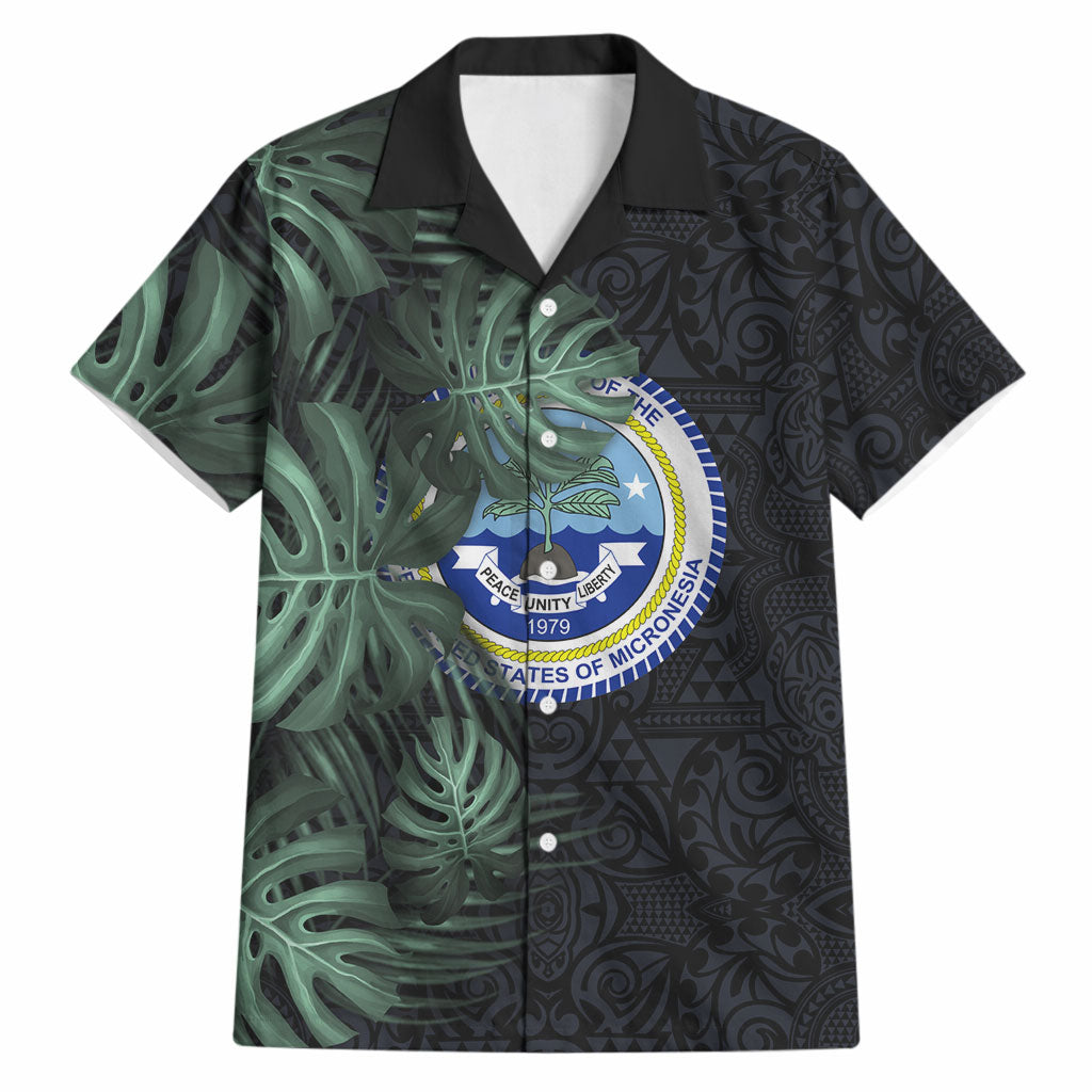 Federated States Of Micronesia Hawaiian Shirt FSM Tropical Monstera Leaf Dark Tribal Pattern