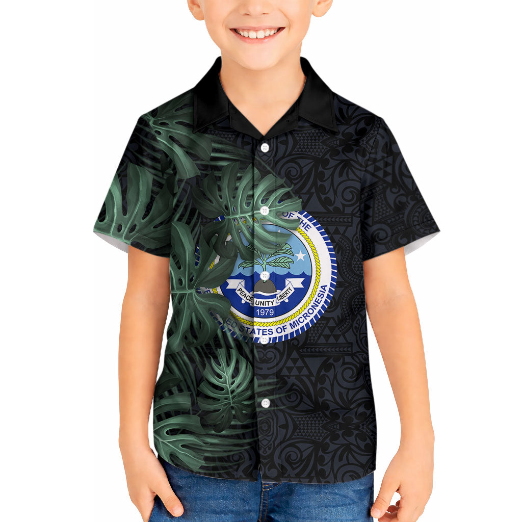 Federated States Of Micronesia Hawaiian Shirt FSM Tropical Monstera Leaf Dark Tribal Pattern
