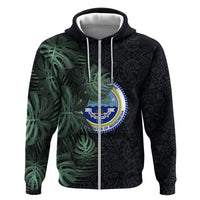 Federated States Of Micronesia Hoodie FSM Tropical Monstera Leaf Dark Tribal Pattern