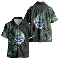 Federated States Of Micronesia Kid Hawaiian Shirt FSM Tropical Monstera Leaf Dark Tribal Pattern